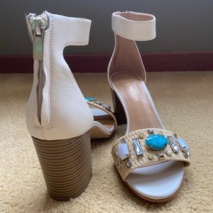 Enzo Angiolini Cream leather zip back beaded cork